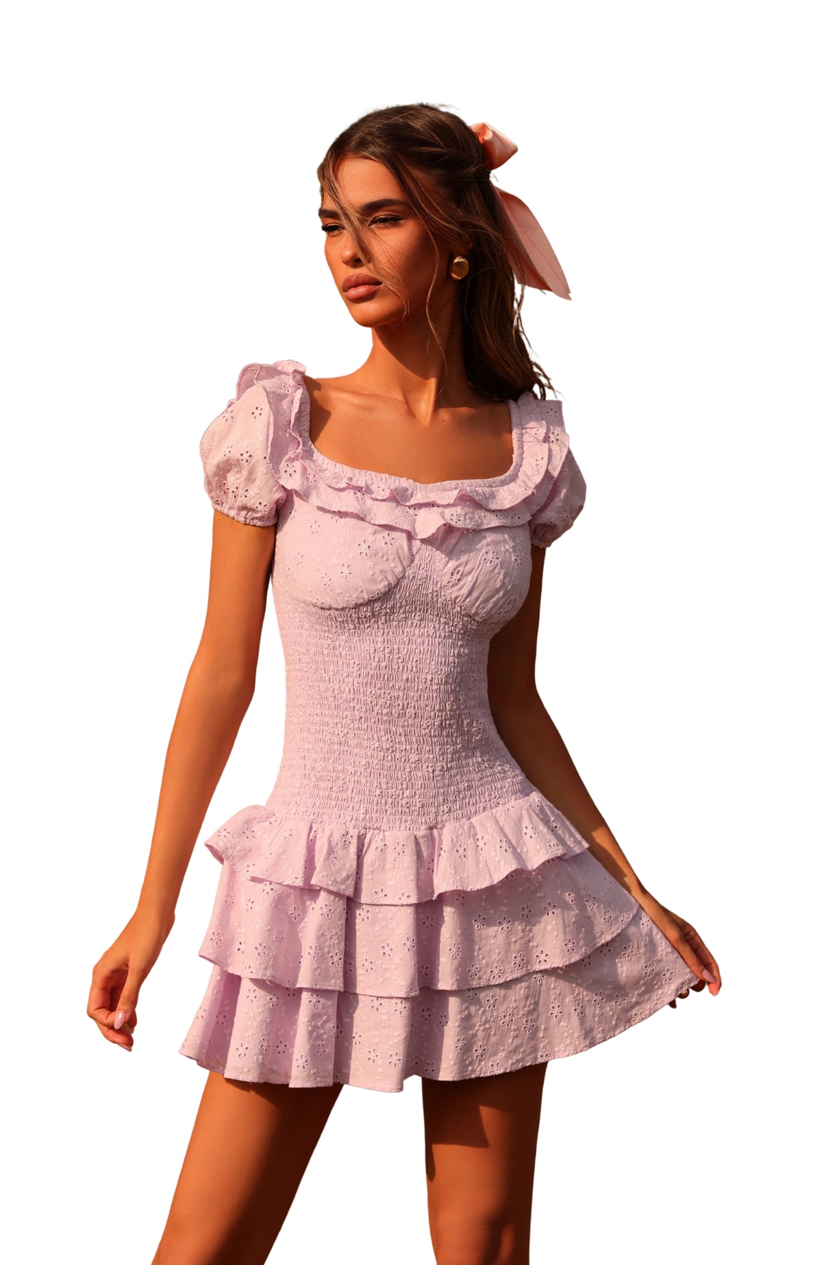 MACIE Ruffle Tiered Mini Dress in Light Lilac