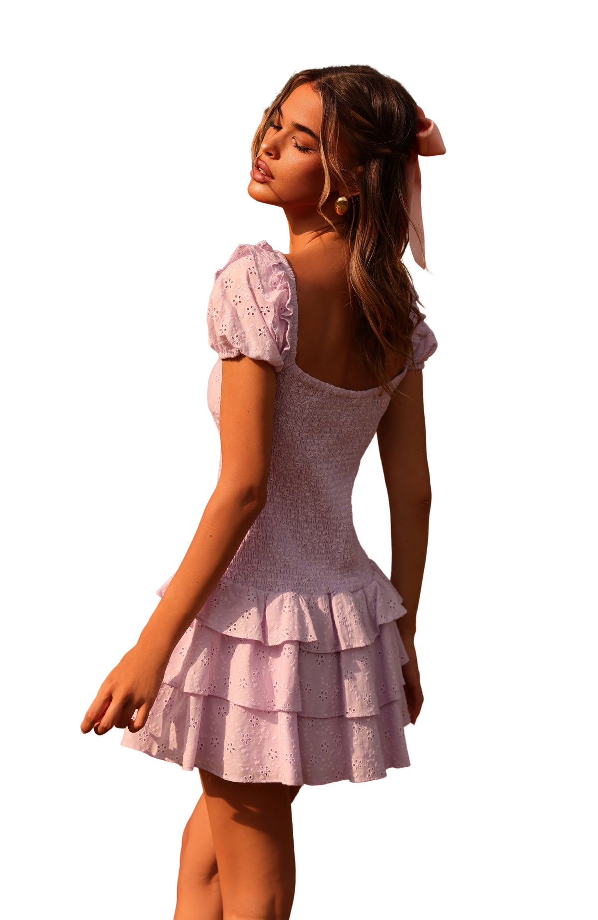 MACIE Ruffle Tiered Mini Dress in Light Lilac
