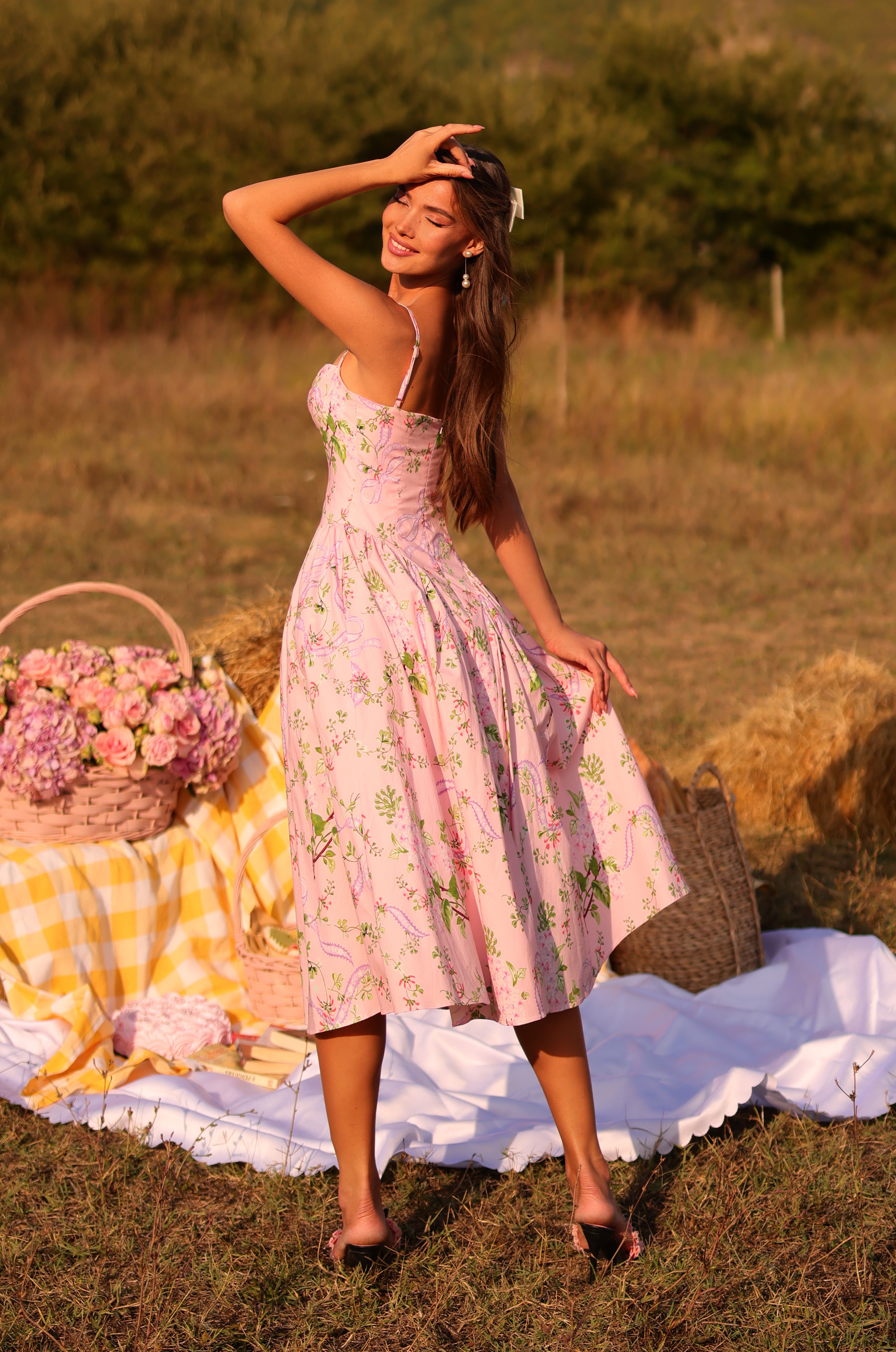 Blush Pink Floral Midi Dress