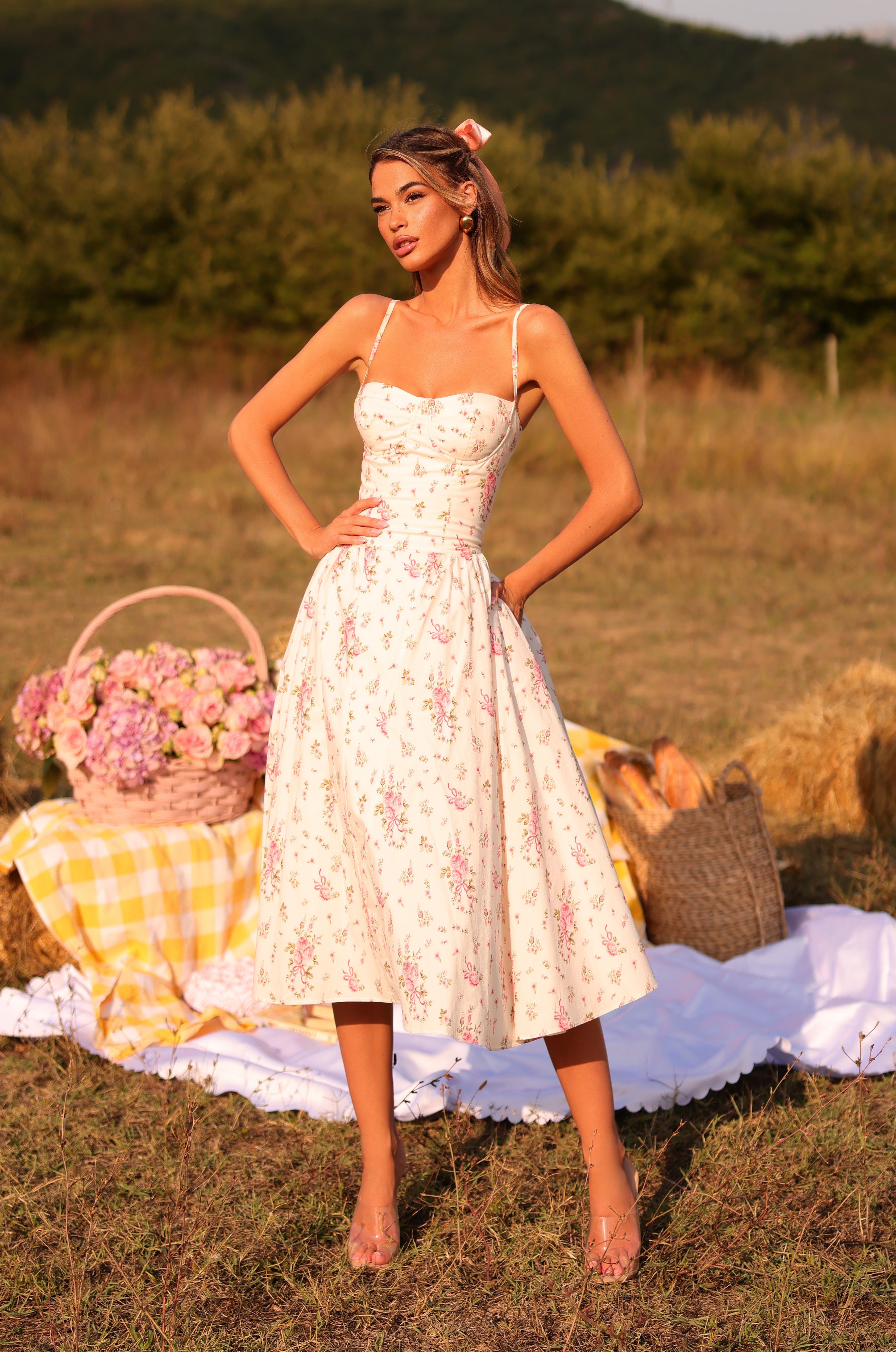 Ivory Floral Midi Dress