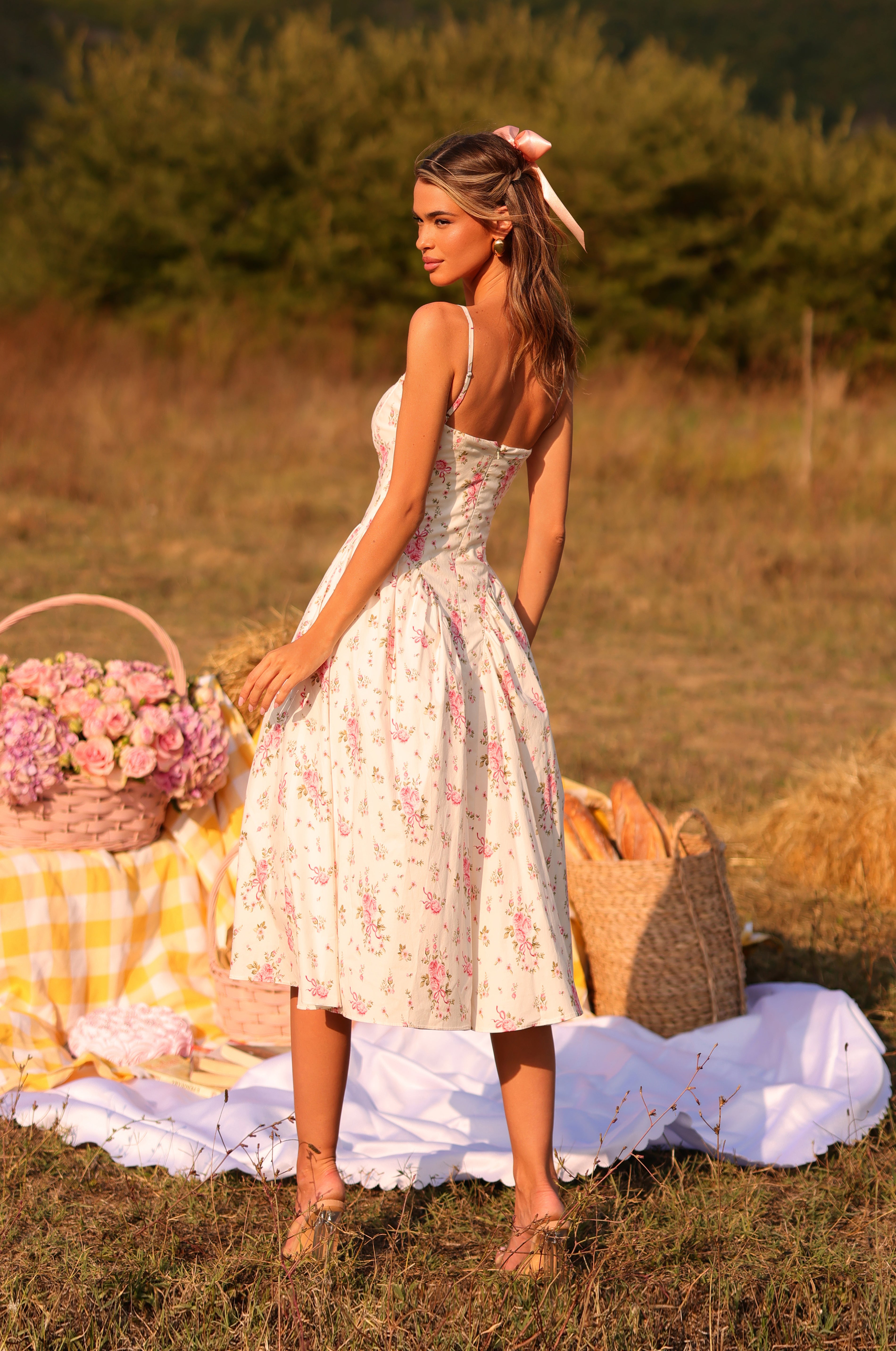 Ivory Floral Midi Dress