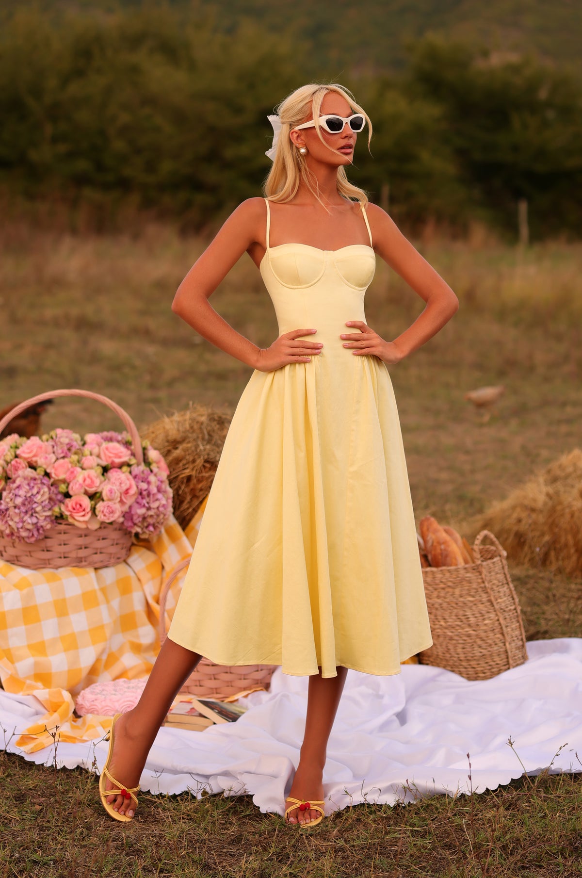 corset midi dress in honey Seraphina Pleated Twist Corset Midi Dress