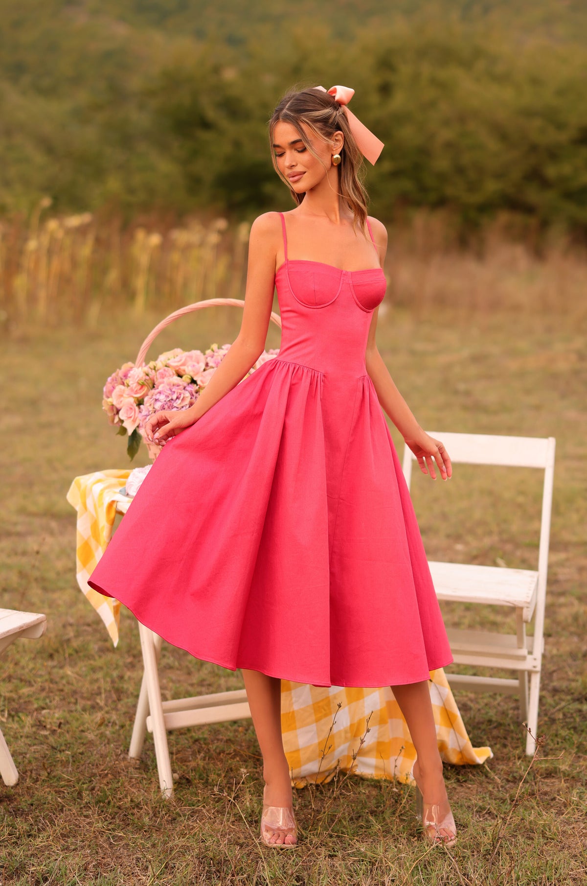 Corset Midi Dress in Winterberry Red - Scarlette