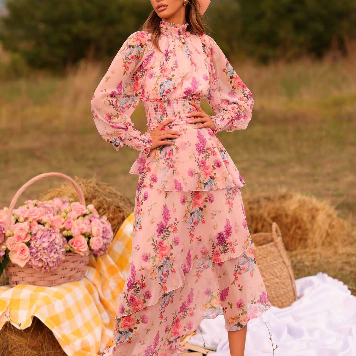 Floral Print Maxi Dress in Blush Pink - Bellaria