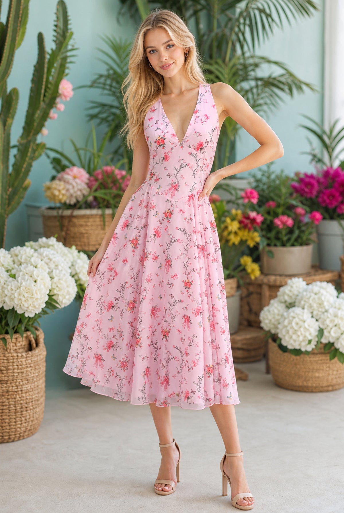 pink floral halter dress Light Millie Midi Size:6/XS Prom Dresses Grey Tulle 7/31/2026 button closures at the