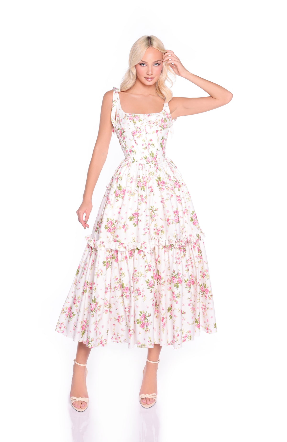ROSALIE Ivory Floral Midi Dress