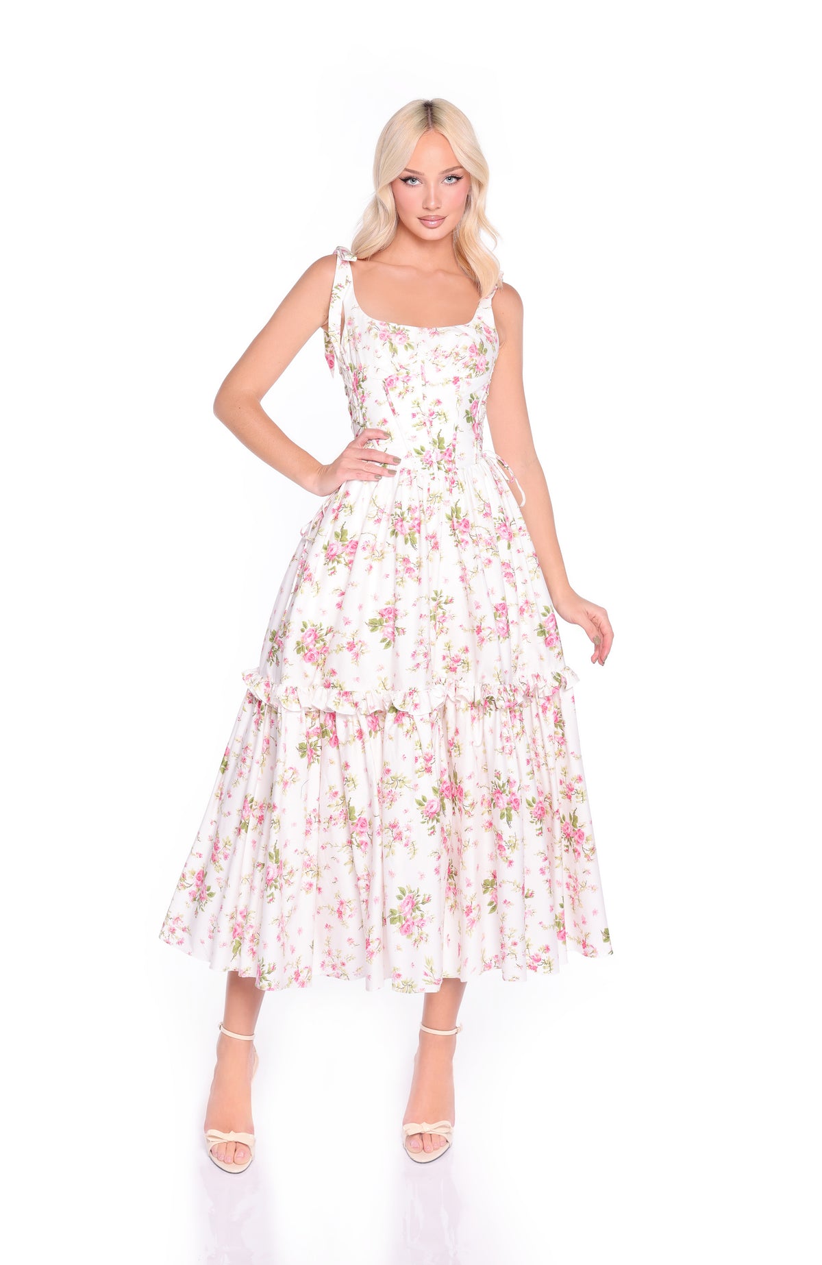 ROSALIE Ivory Floral Midi Dress