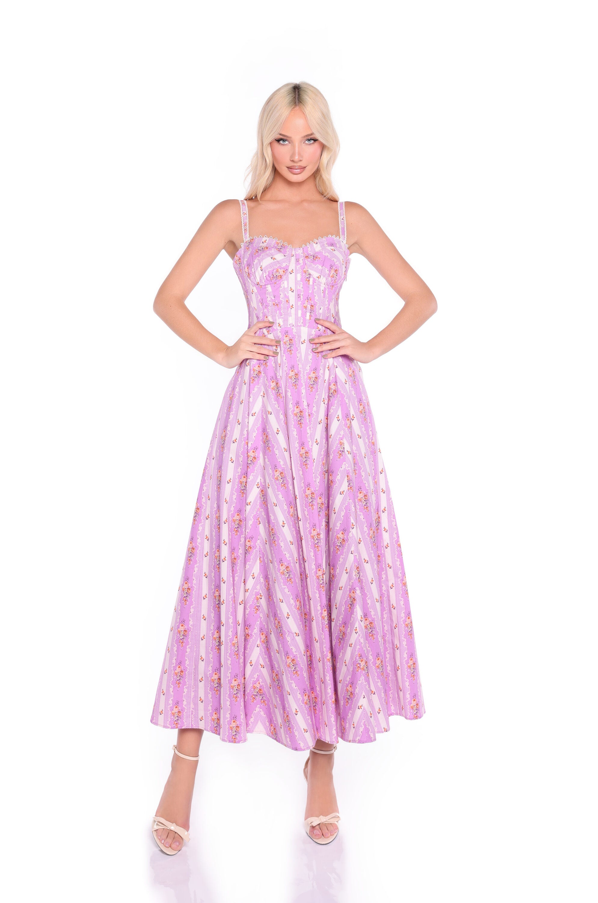 ROSELLA Lilac Floral Corset Midi