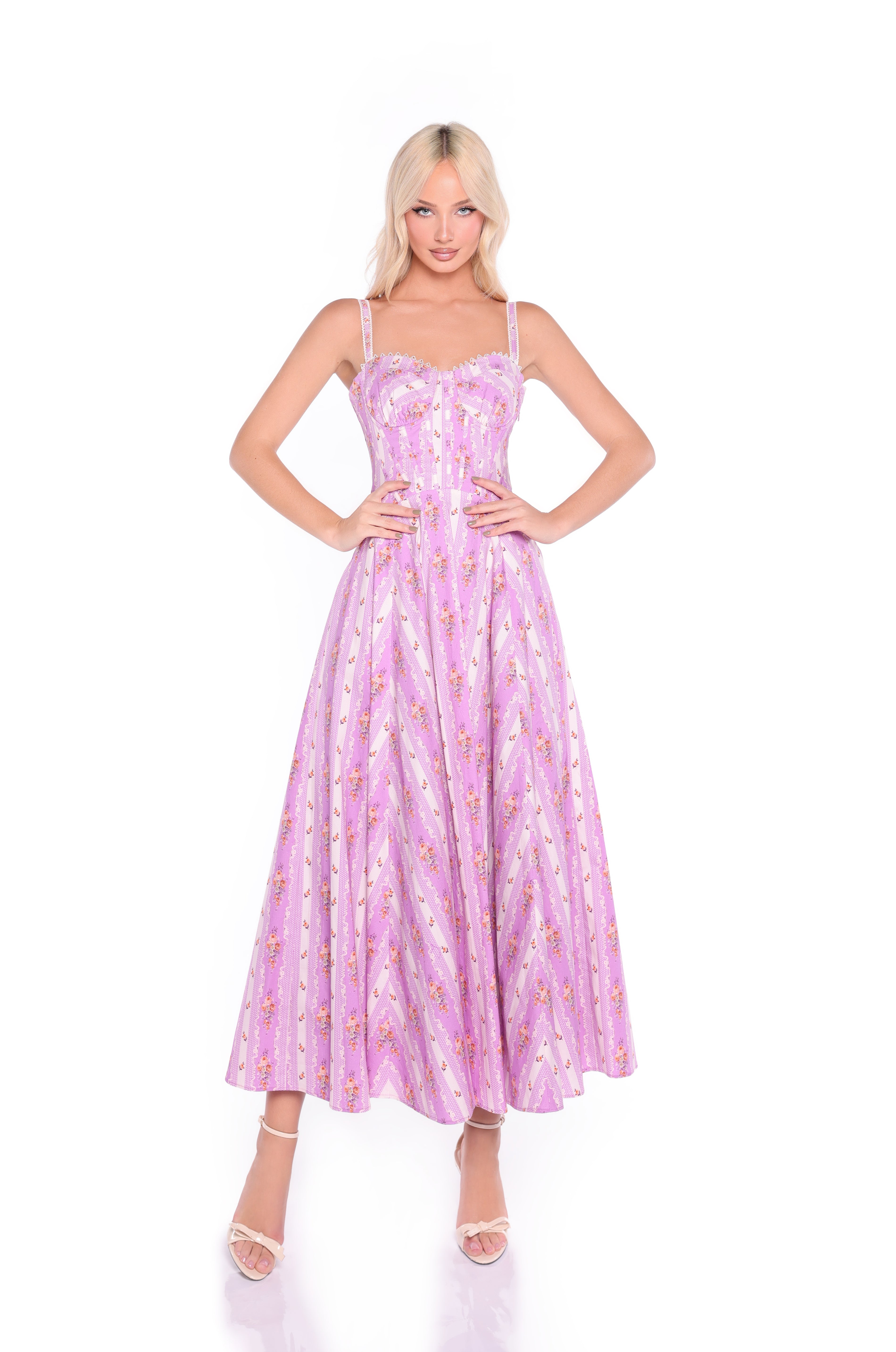 ROSELLA Lavender Lilac Floral Corset Midi