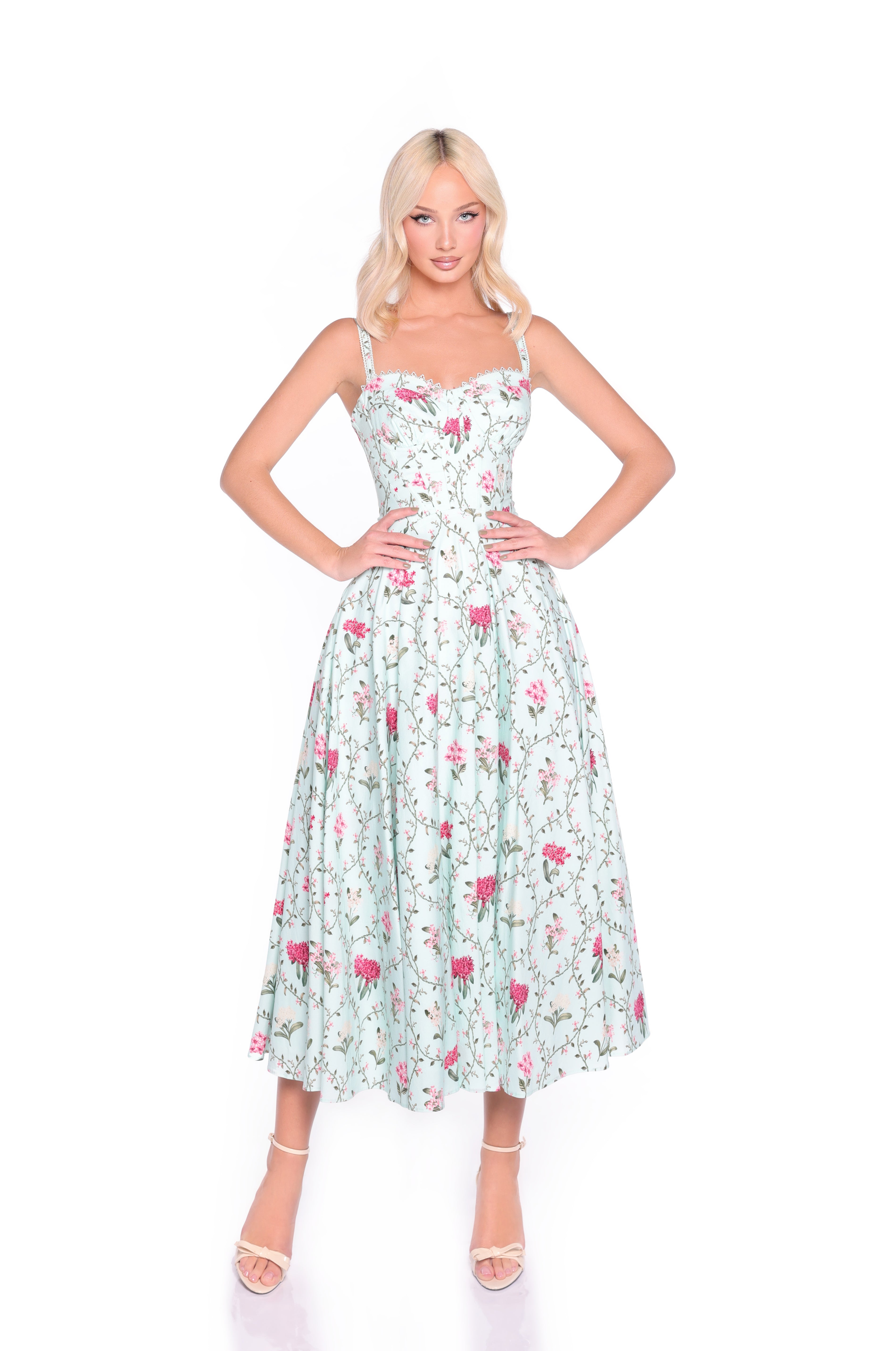 ROSELLA Mint Green Floral Corset Midi