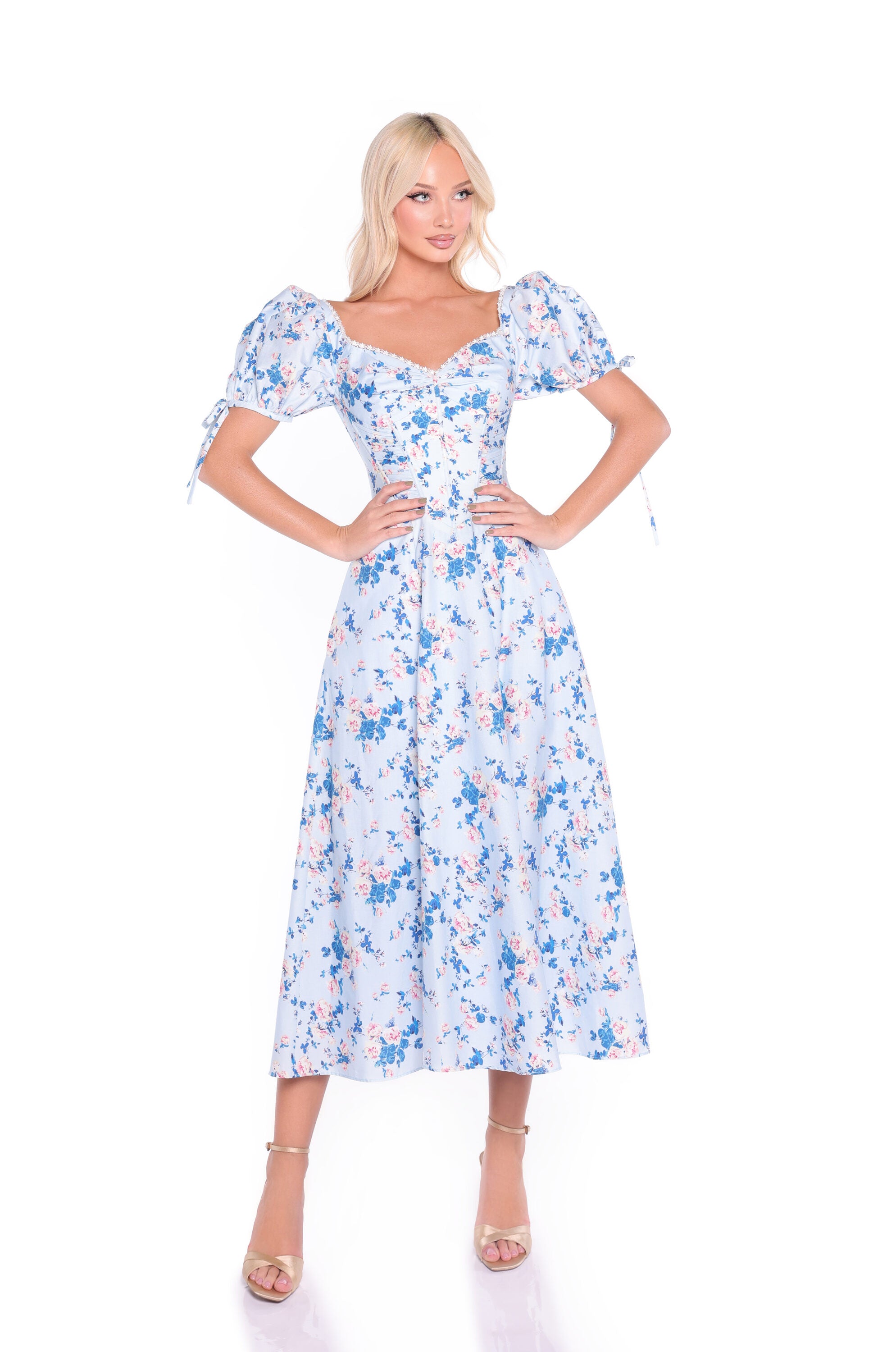 ROSELYN Blue Floral Midi Dress
