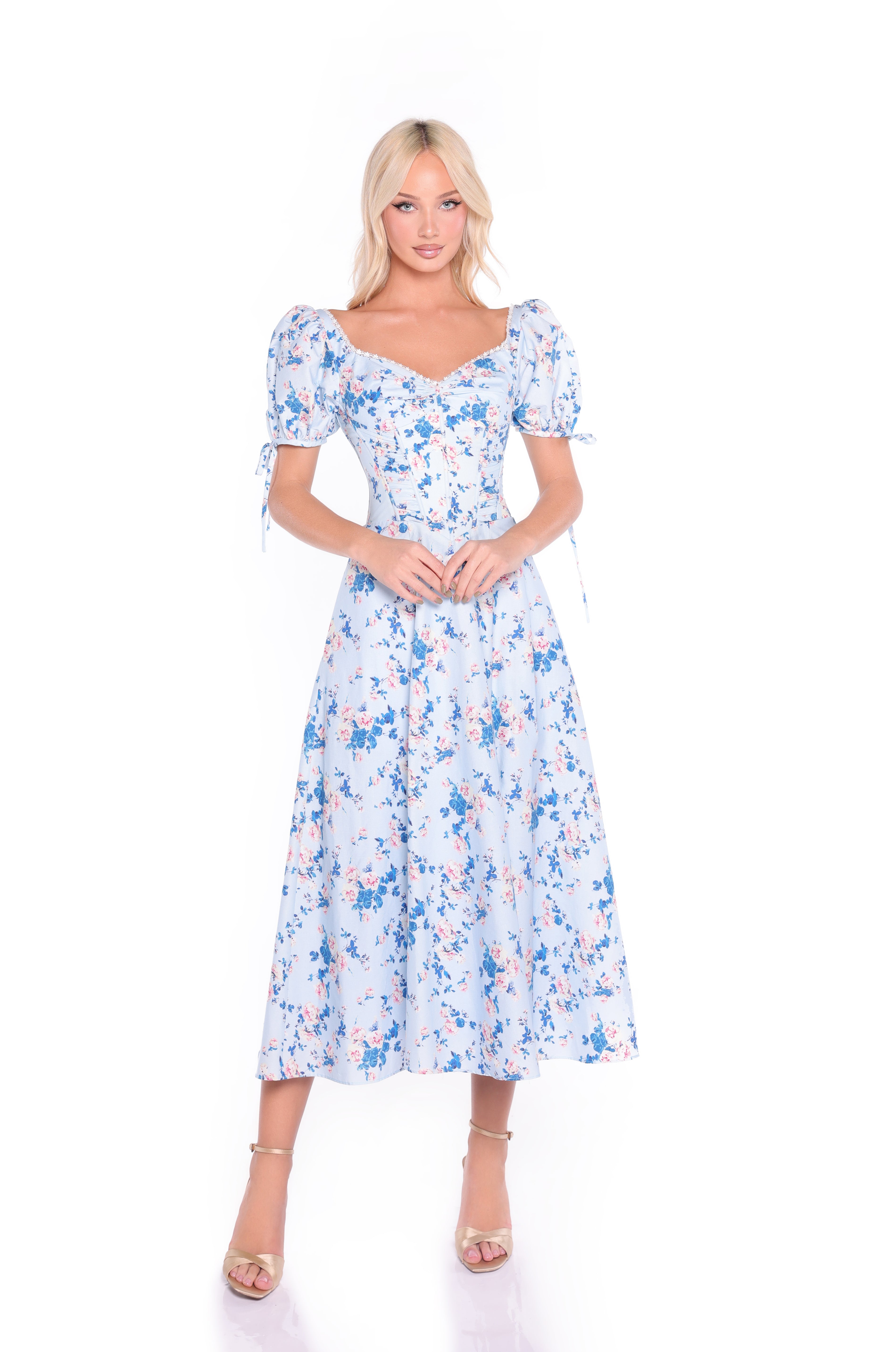 ROSELYN Blue Floral Midi Dress