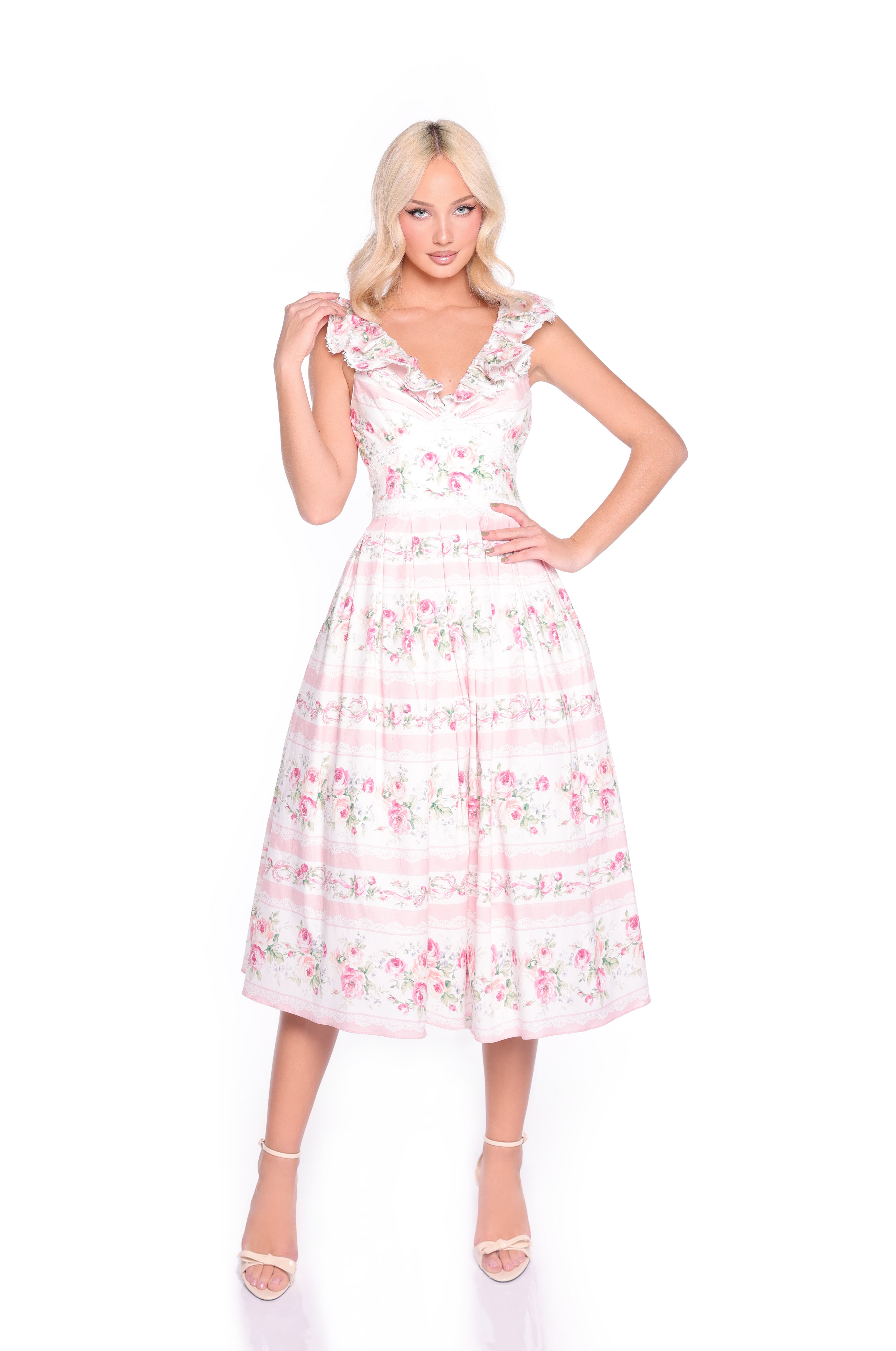 ROSETTE Pink Floral Midi Dress