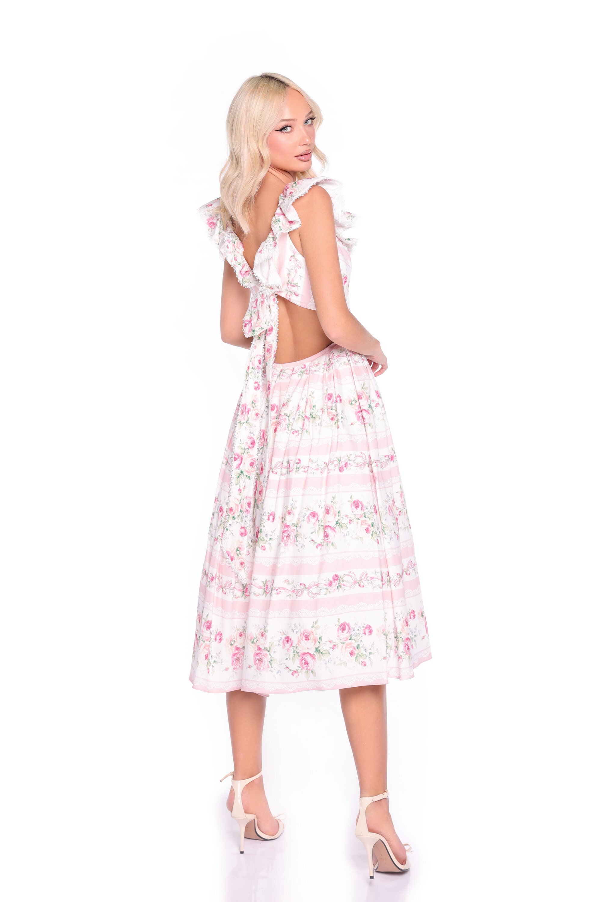 ROSETTE Pink Floral Midi Dress