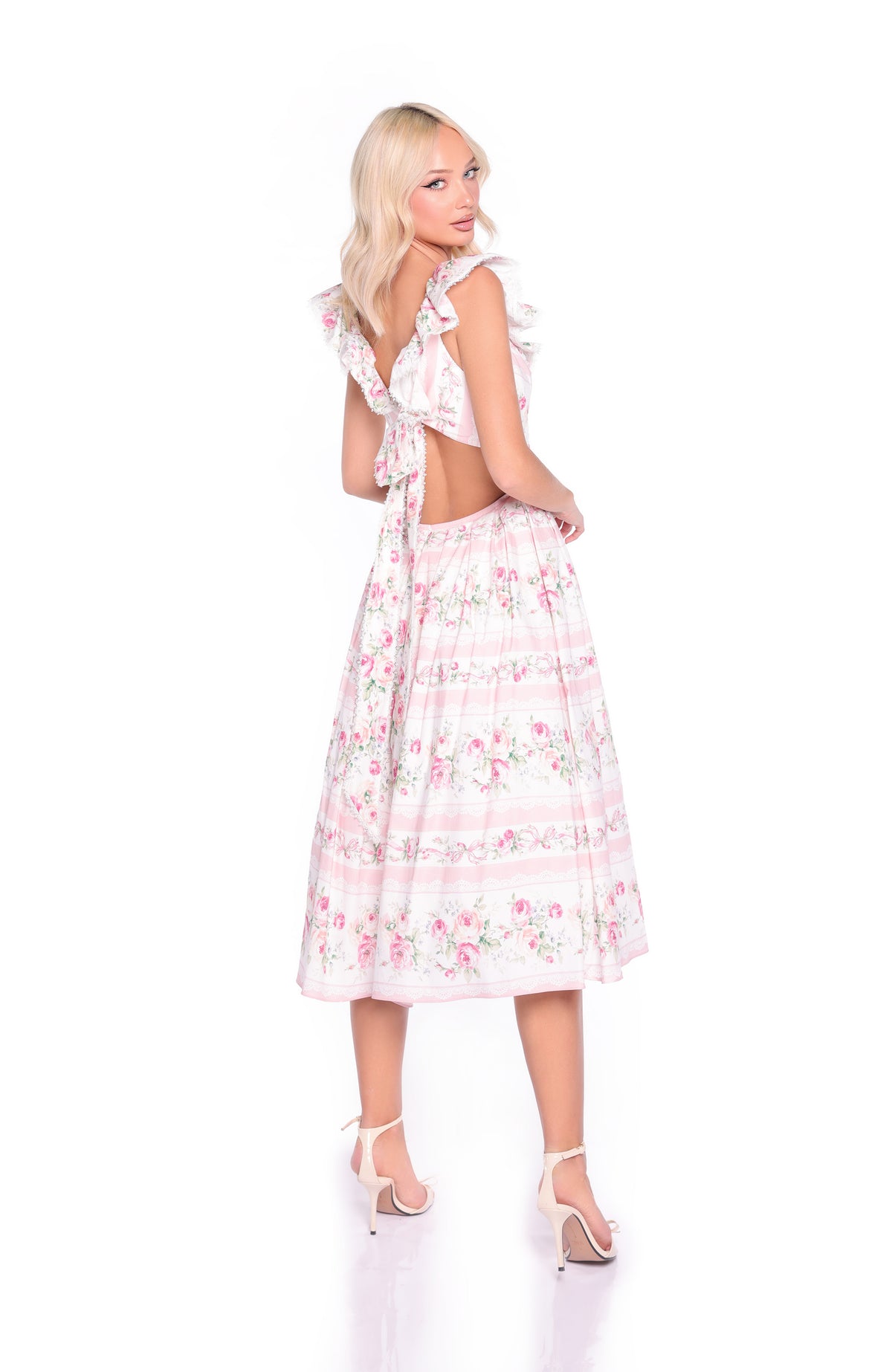 ROSETTE Pink Floral Midi Dress
