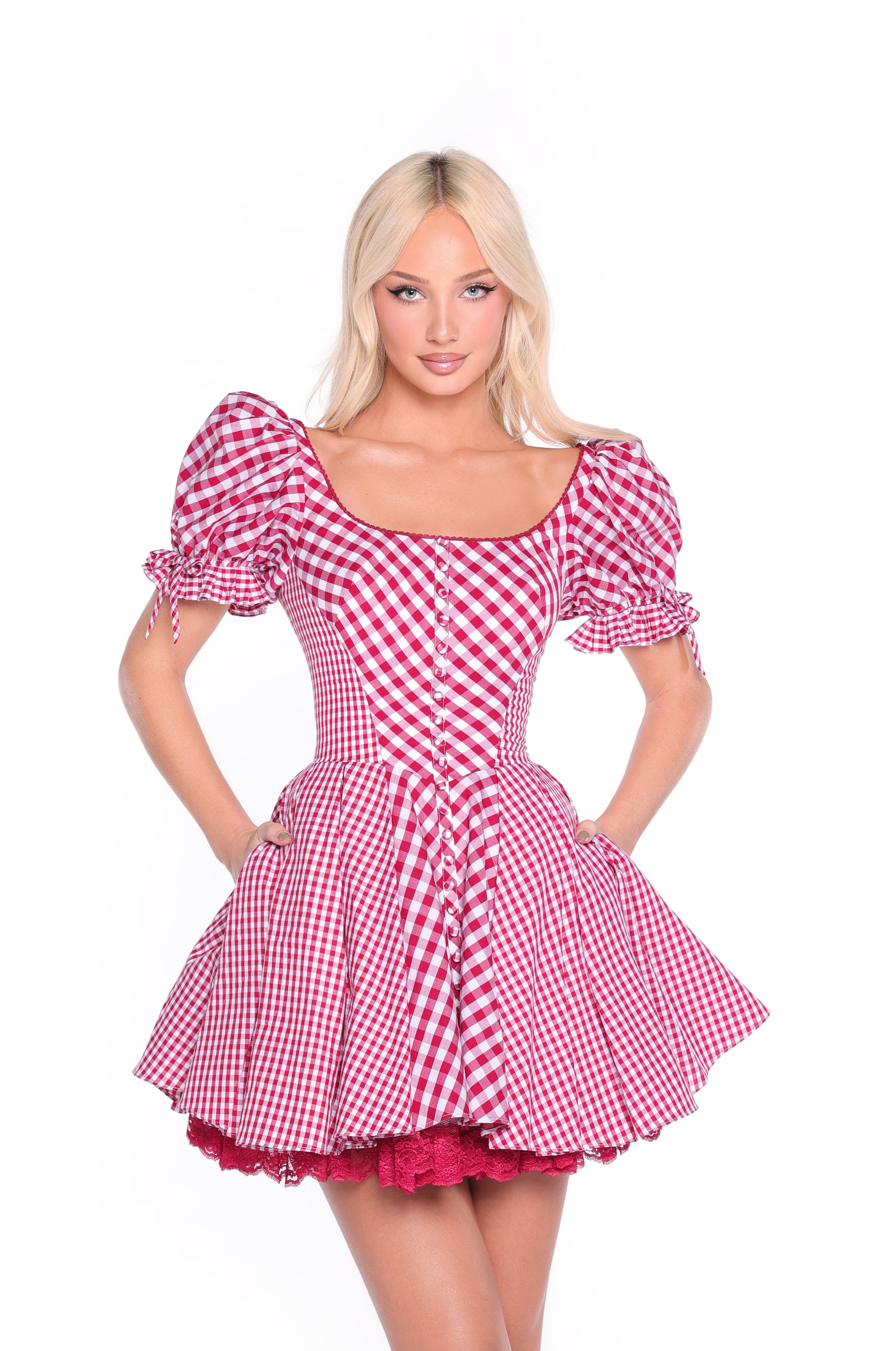ROSLYN Cherry Gingham Mini Dress