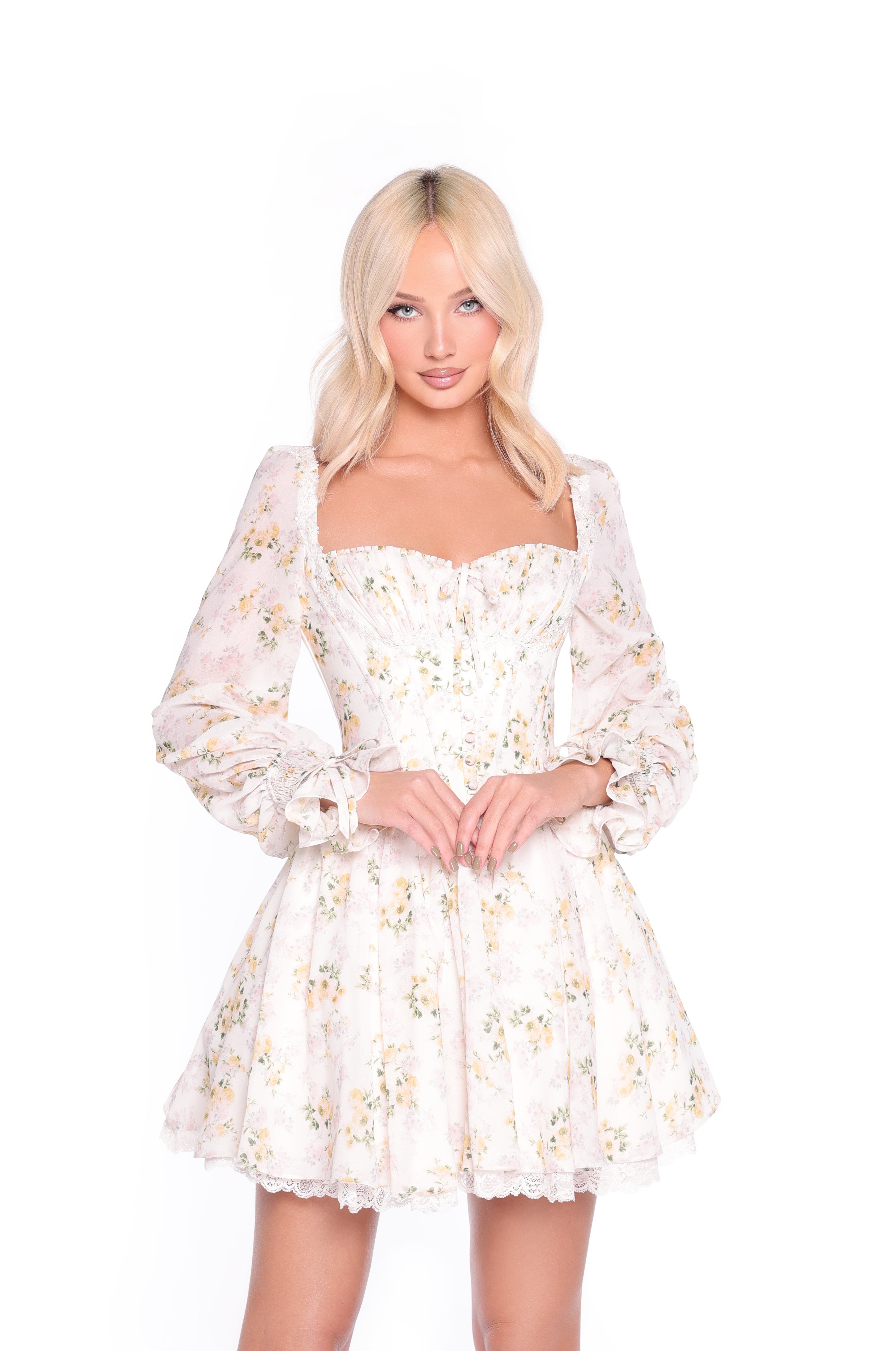 SADIE Buttercream Yellow Floral Mini Dress