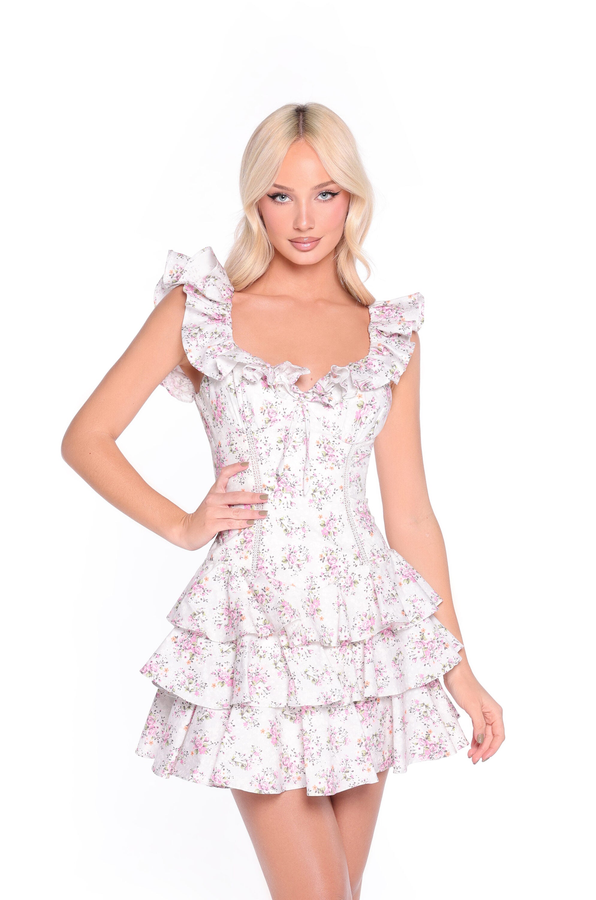 SERAPHINE Ivory Rose Floral Print Mini Dress