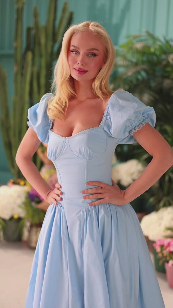 light blue midi dress Summer with Strappy Open Back Light Blue / Large Lightweight Blend Fabrication V Simply Sweet Midi Dress